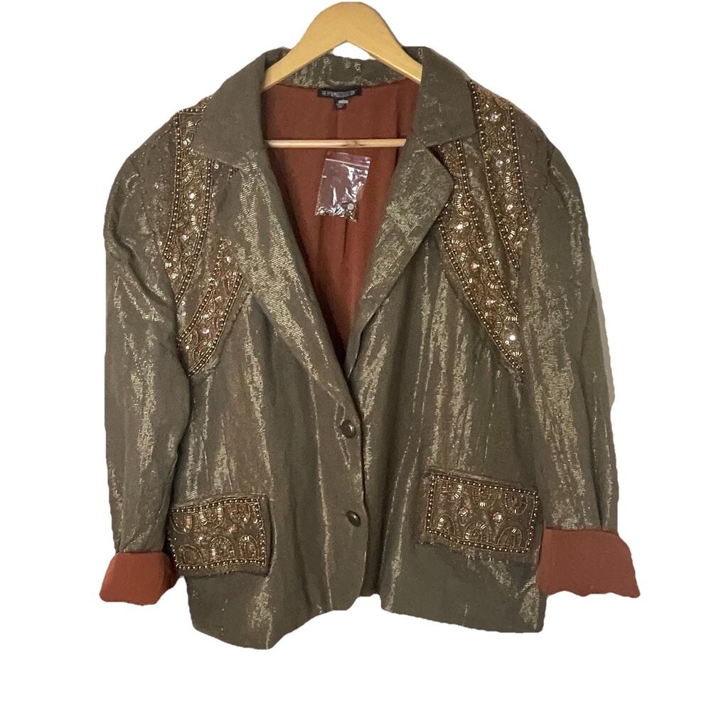 The Pyramid Collection Beaded Bronze Jacket Boho Western Artsy Art To Wear Sz 3X